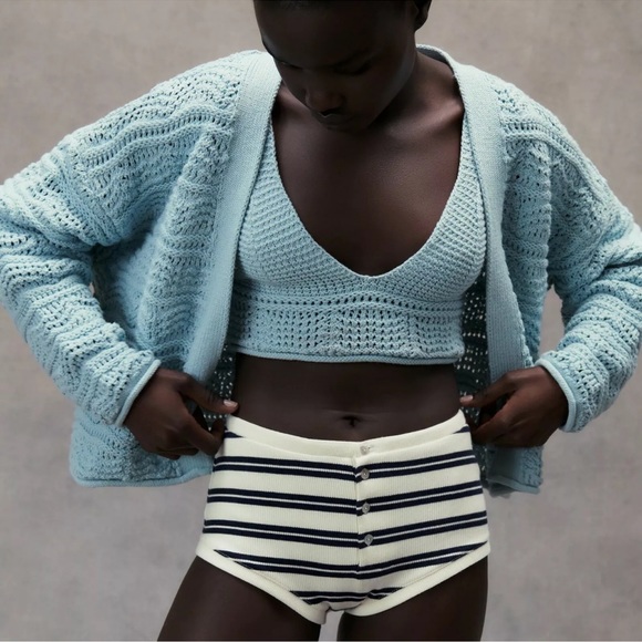Nwt Zara Structured Knit Jacket Blue L 